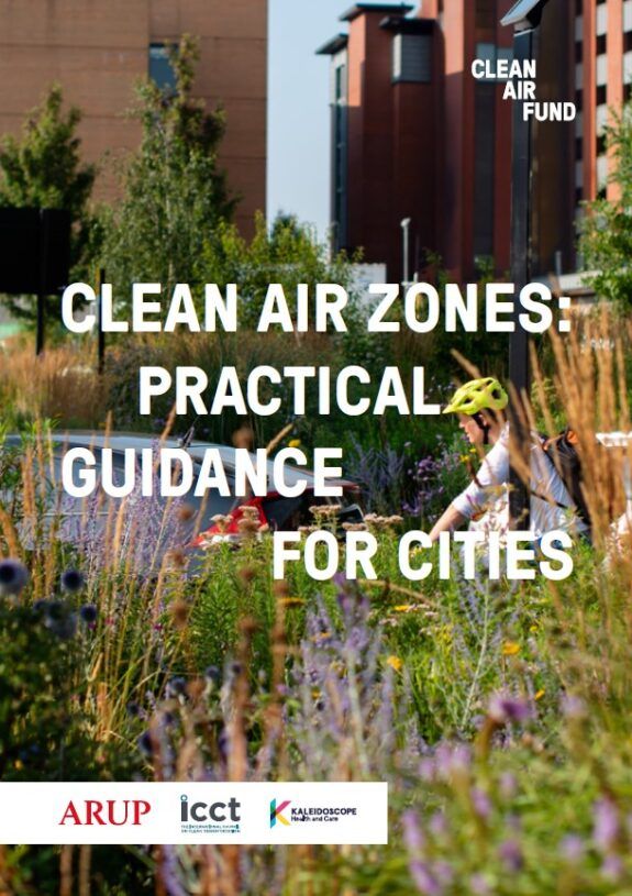 Screenshot of the cover of Clean Air Fund's report 'Clean Air Zones: Practical Guidance for Cities'