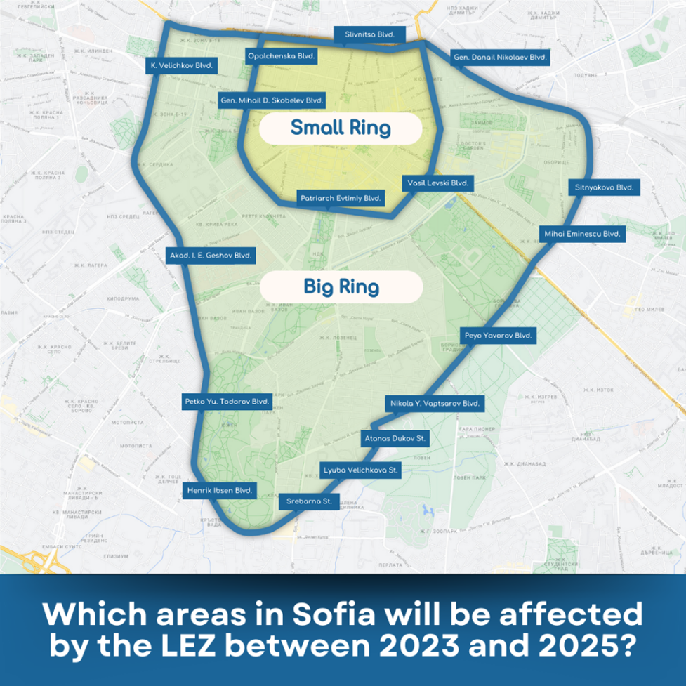 Map of Sofia low emission zone