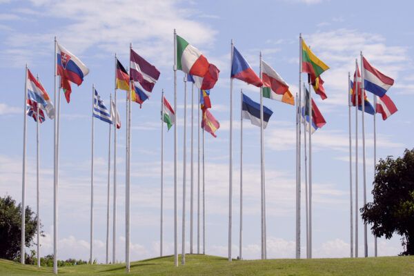 Flags of the member states of the European Union.